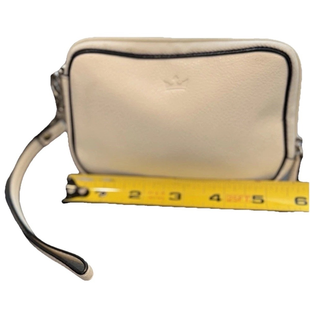 Baekgaard Leather Wristlet Purse Bag Ivory w/ Black Trim Detachable Strap Zipper